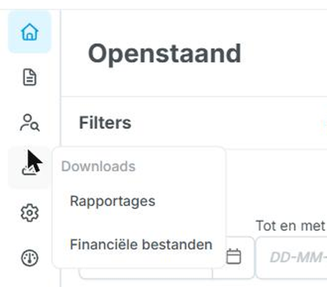 Het menu Downloads met de onderdelen Rapportages en Financiele bestanden